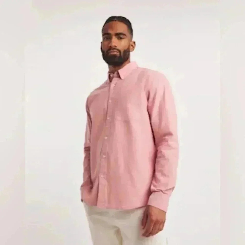 Pull&Bear Men’s Faded Red Button-Down Shirt - Size EU S
